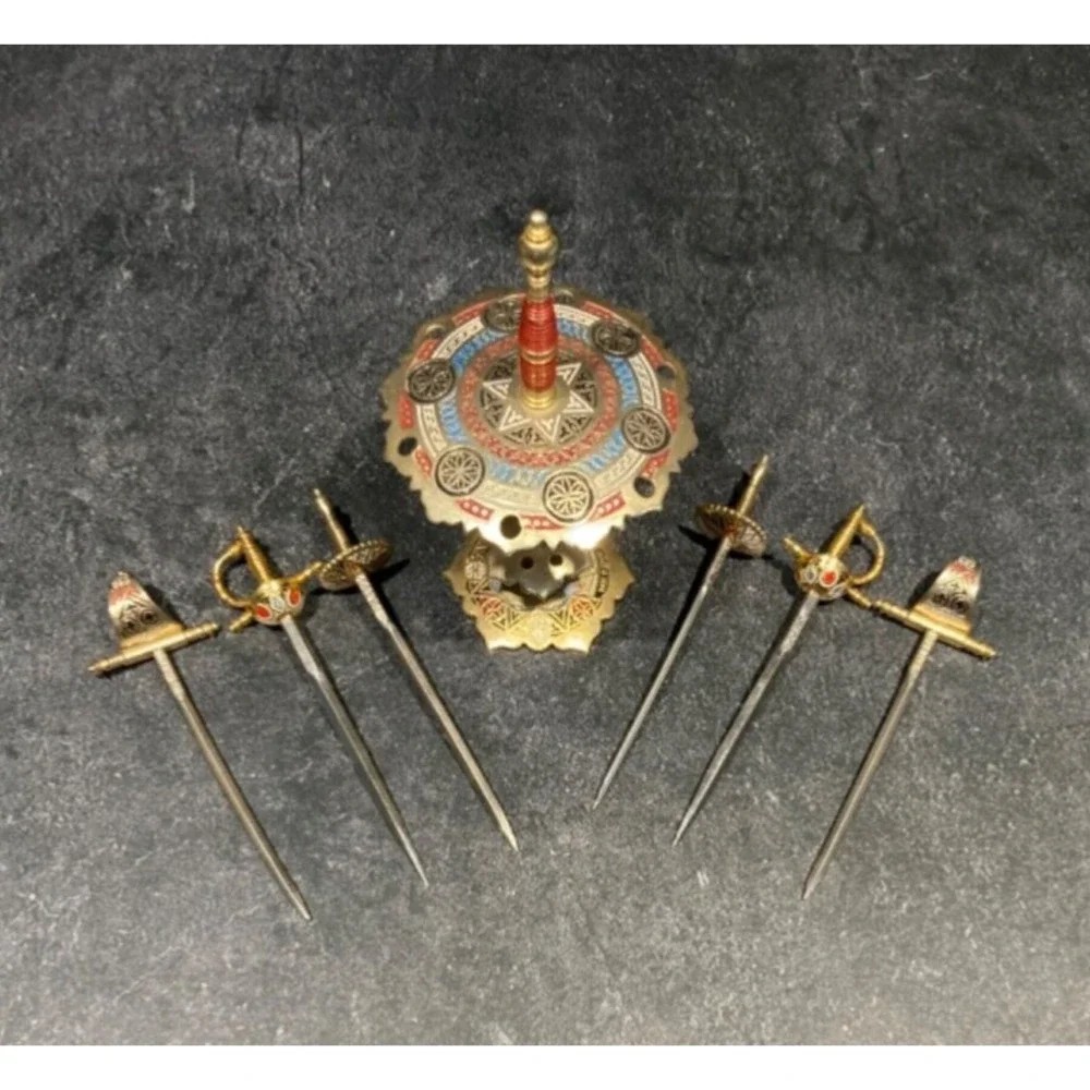 MCM Cocktail Swords Picks Toledo Spain Stand Appetizer  Picks 7-piece set